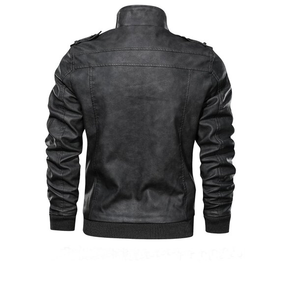 Hood Crew Men’s Unisex Casual Faux Leather Zip-Up Motorcycle Bomber Jacket - XL - Picture 5 of 16
